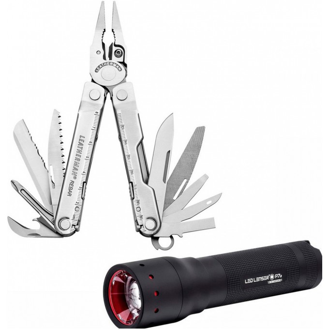 Мультитул LEATHERMAN REBAR + LED LENSER P7.2 в подарочной упаковке с нейлоновым чехлом 1205